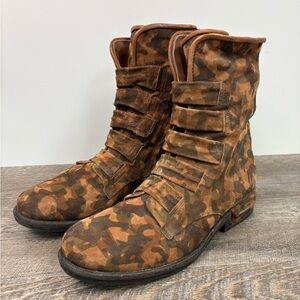 A.S.98 Camo Leather Moto Boots – Size 41 – Distressed Brown Camouflage